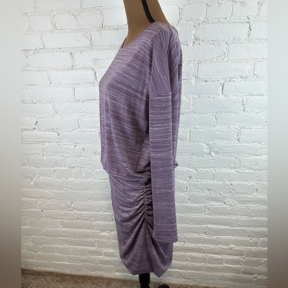 Athleta Beyond Soft Avenues Long Sleeve Side Ruched Purple Heather Dress Medium - Picture 2 of 9